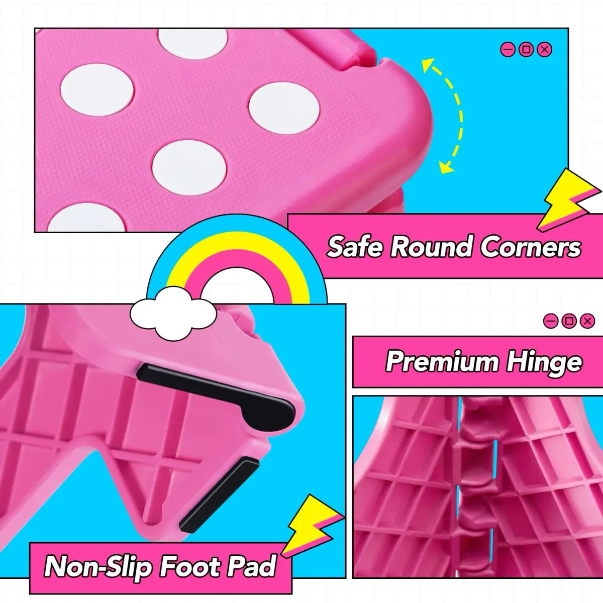 Delxo Folding Step Stool 13 Inch Pink | CPC Certified, Supports 300 lbs - view 6