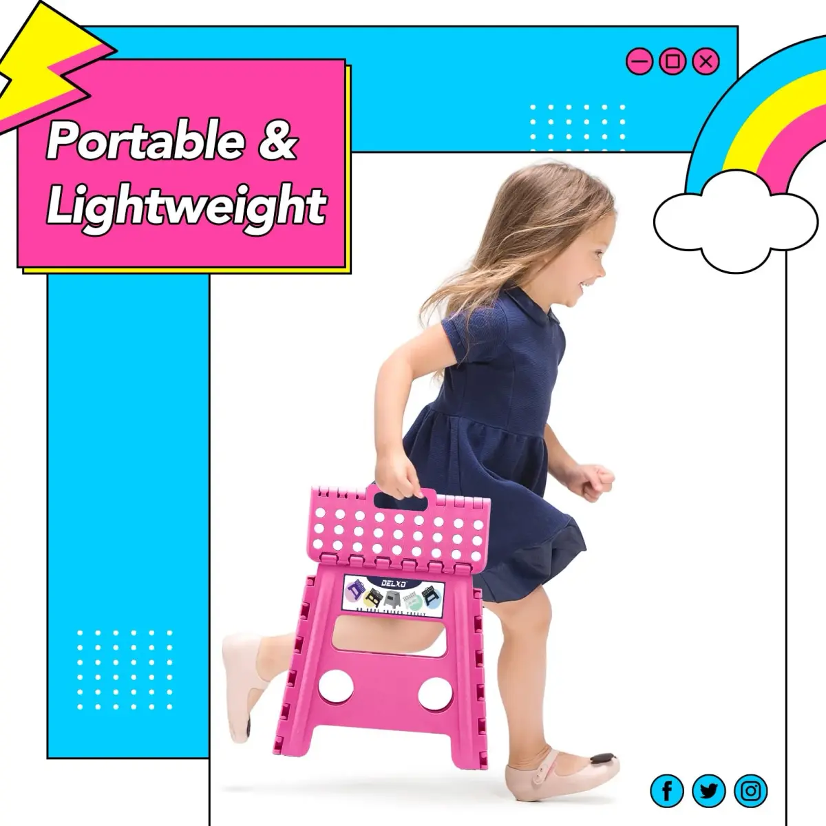 Delxo Folding Step Stool 13 Inch Pink | CPC Certified, Supports 300 lbs - view 3