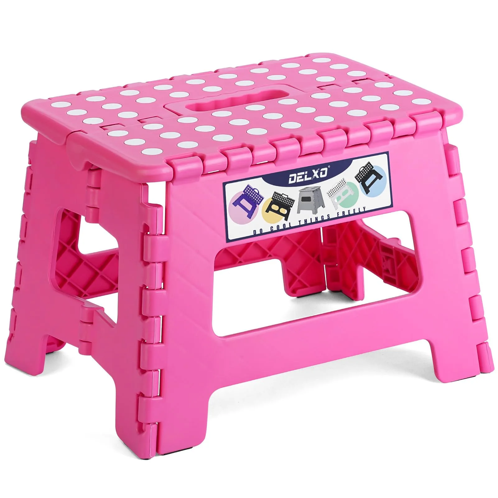 Delxo Folding Step Stool 9 Inch Rose Pink | Sturdy & Safe for Kids & Adults - main product image