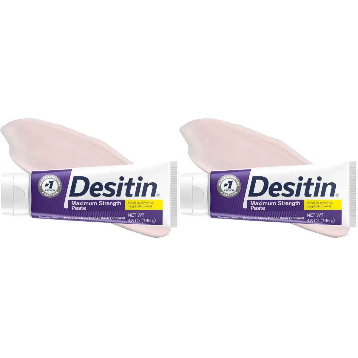 Desitin Maximum Strength Diaper Rash Cream 4.8 oz (9.6 oz Total) | 40% Zinc Oxide Skin Protectant for Treatment & Prevention - main product image