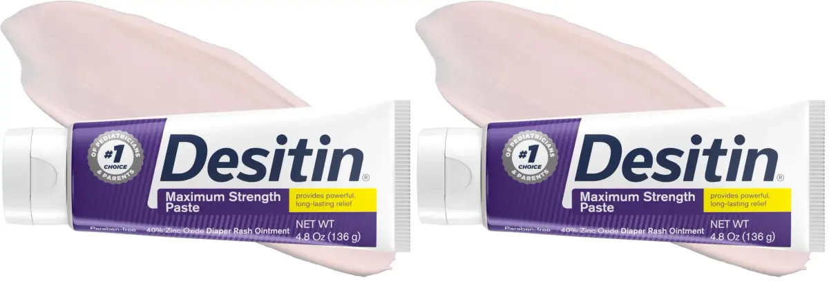 Desitin Maximum Strength Diaper Rash Cream 4.8 oz (9.6 oz Total) | 40% Zinc Oxide Skin Protectant for Treatment & Prevention - main product image