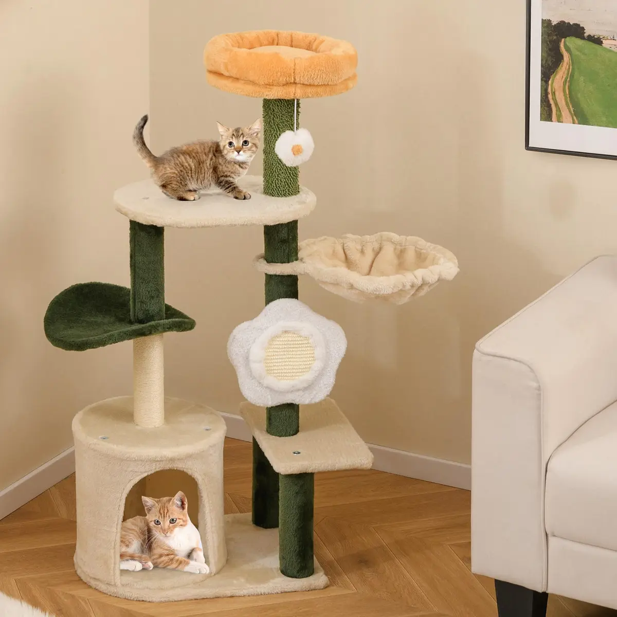 PETSITE 45 Inch Flower Cat Tree with Scratching Posts & Perch | Multi-Level Cat Tower for Indoor Cats - view 2