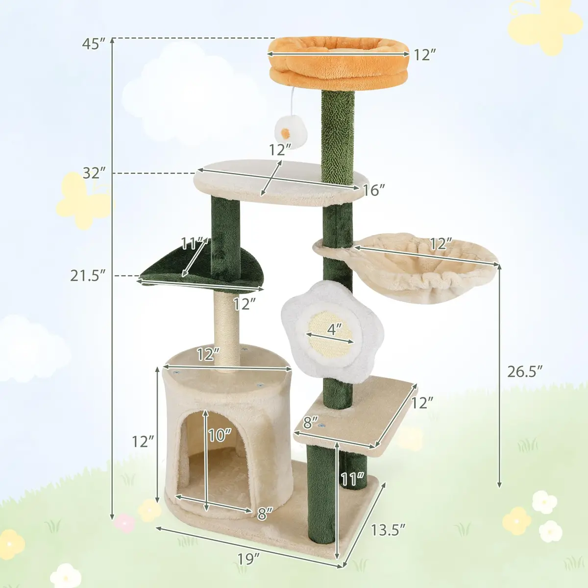 PETSITE 45 Inch Flower Cat Tree with Scratching Posts & Perch | Multi-Level Cat Tower for Indoor Cats - view 3