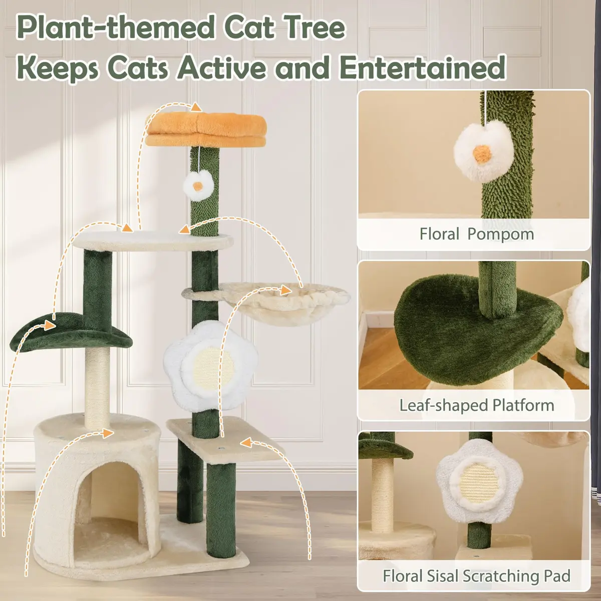 PETSITE 45 Inch Flower Cat Tree with Scratching Posts & Perch | Multi-Level Cat Tower for Indoor Cats - view 4