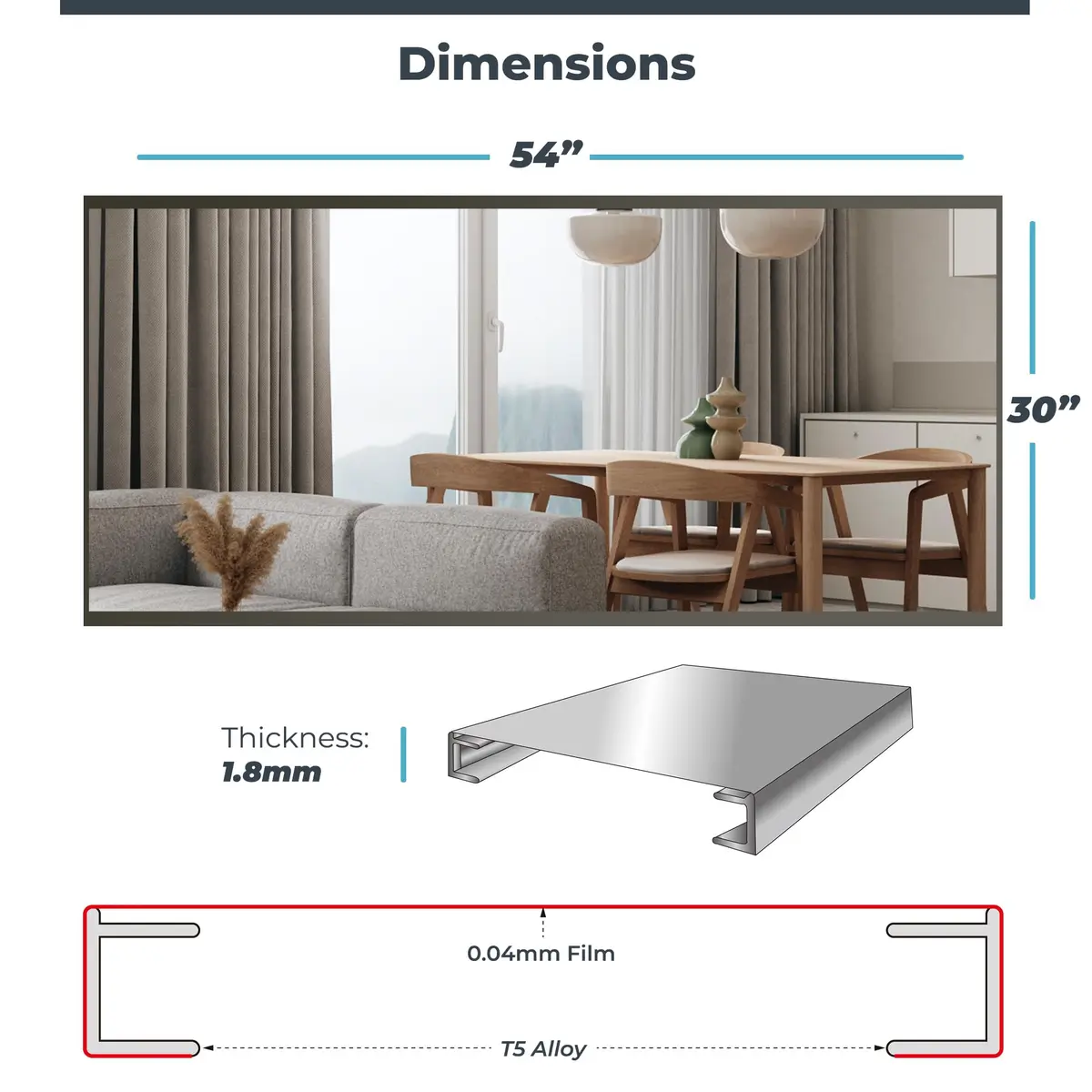 Fab Glass and Mirror Large Gym Mirror 54" x 30" | Unbreakable Nano Film Shatterproof Wall Mirror - view 8