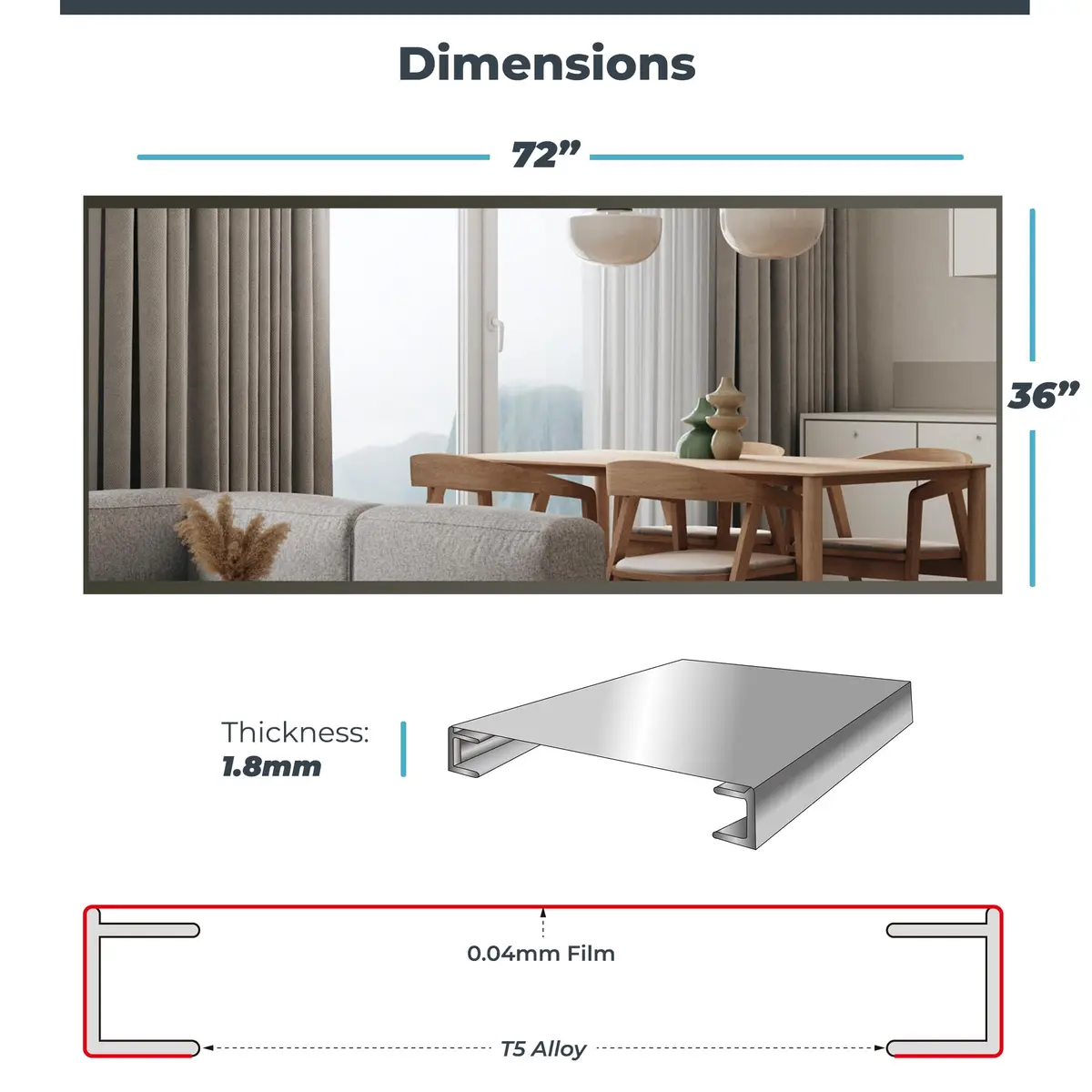 Fab Glass and Mirror Full Length Gym Mirror 36" x 72" Gold | Shatterproof, Unbreakable, Lightweight - view 8