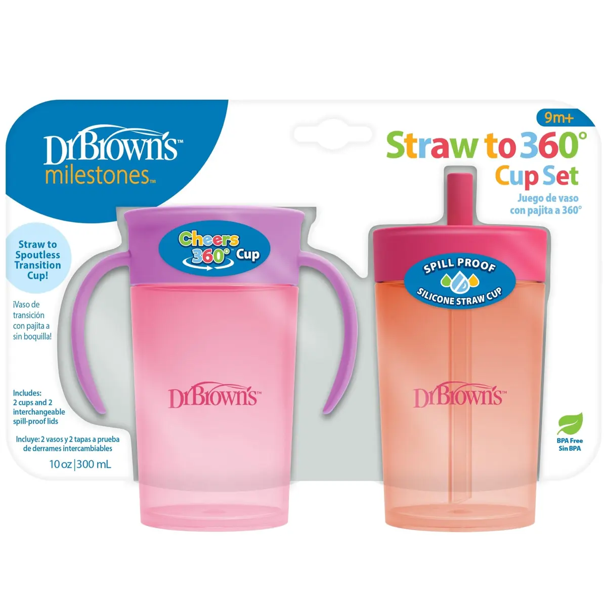 Dr. Brown's Milestones Straw to 360 Cup Set, Pink Coral | Toddler Training & Leak-Proof Design - main product image