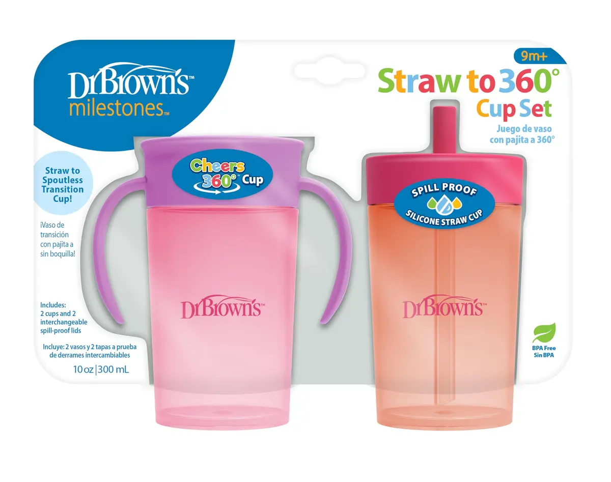 Dr. Brown's Milestones Straw to 360 Cup Set, Pink Coral | Toddler Training & Leak-Proof Design - view 2