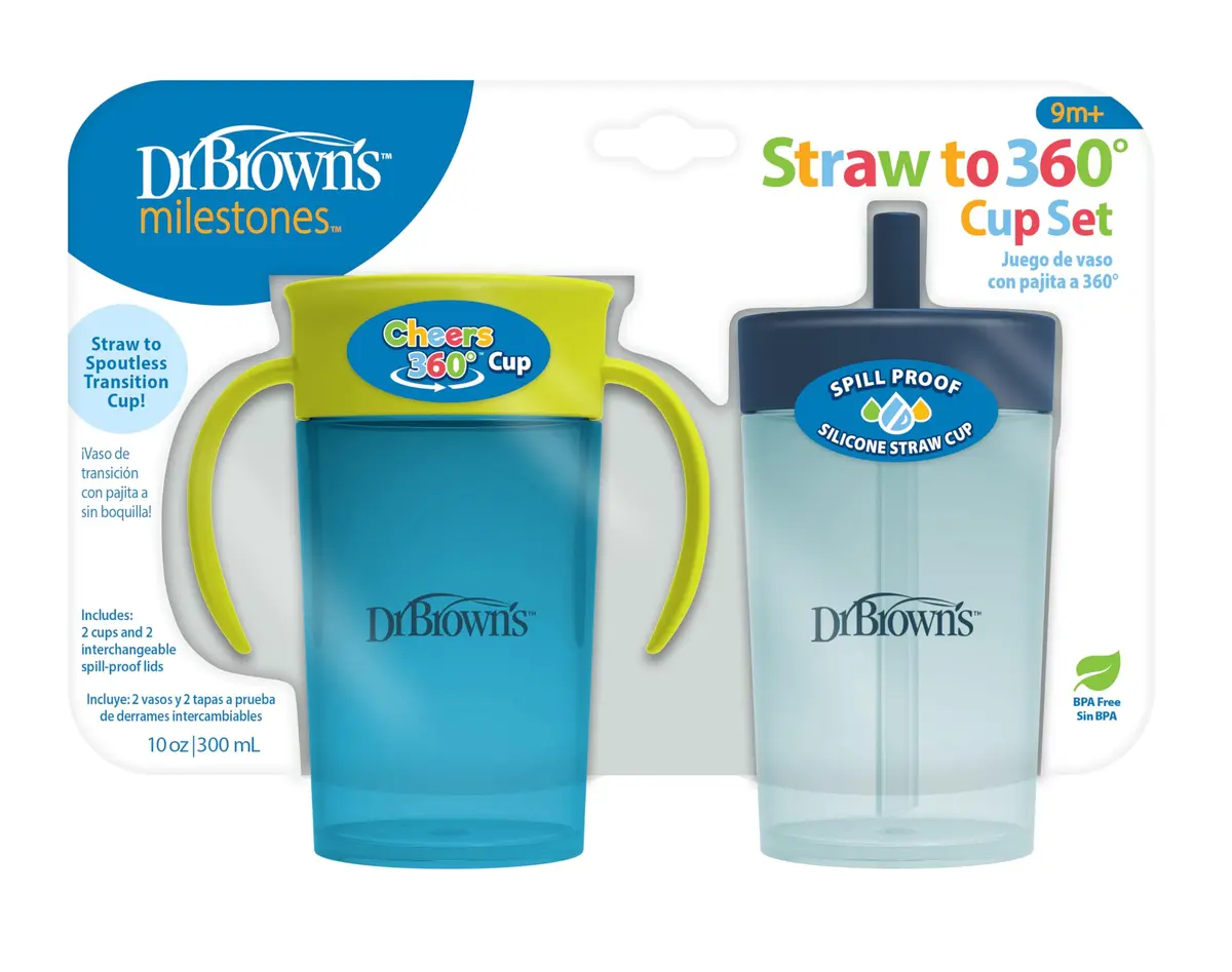 Dr. Brown's Milestones Straw to 360 Cup Set, Blue Green, 10 oz | Leak-proof toddler training cup - view 2