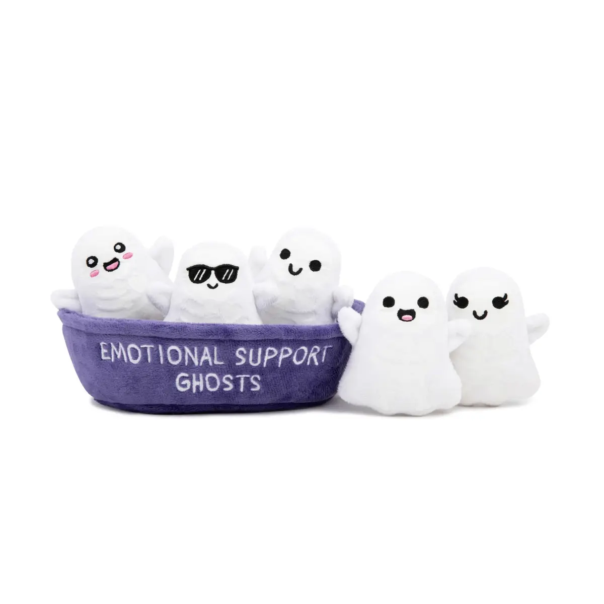 WHAT DO YOU MEME? Emotional Support Ghosts Plush Toy Set with Basket | 5 Mini Figures - main product image