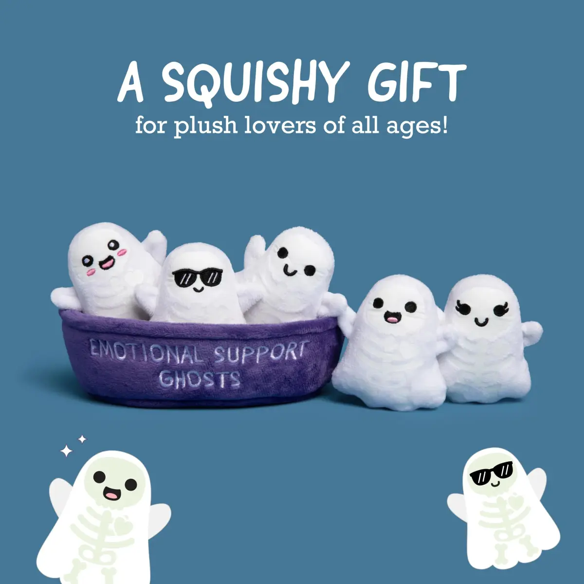 WHAT DO YOU MEME? Emotional Support Ghosts Plush Toy Set with Basket | 5 Mini Figures - view 2