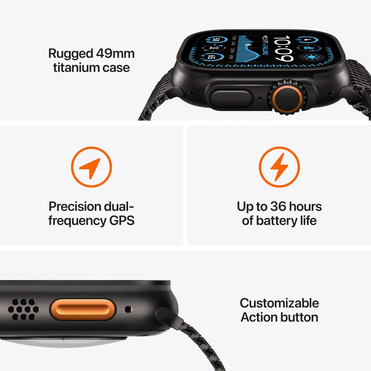 Apple Watch Ultra 2 [GPS + Cellular, 49mm] Natural Titanium Case with Navy Ocean Band, One Size | Advanced Sports & Adventure Smartwatch - view 3