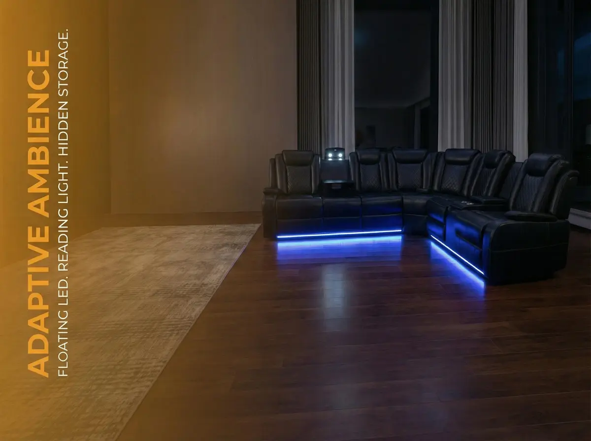 FUOROLA Sectional Sofa with Power Recliner & LED, Black | Modular Living Room Couch with Wireless Charging & Storage - view 6