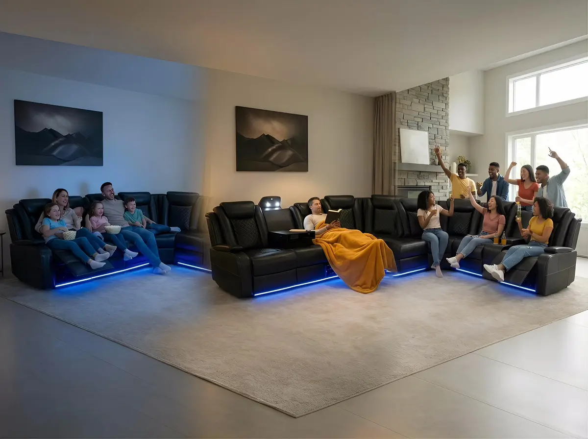 FUOROLA Sectional Sofa with Power Recliner & LED, Black | Modular Living Room Couch with Wireless Charging & Storage - view 8