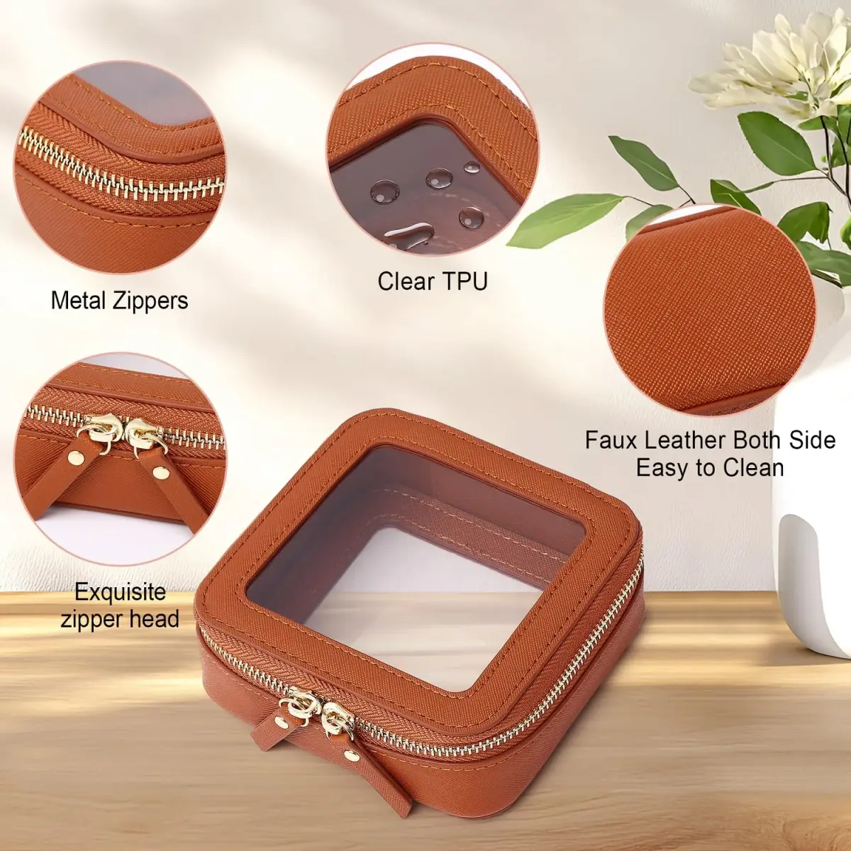 Pinkmik Small Clear Mini Makeup Bag, Brown (MINI-1) | TSA Approved Travel Cosmetic Pouch - view 5