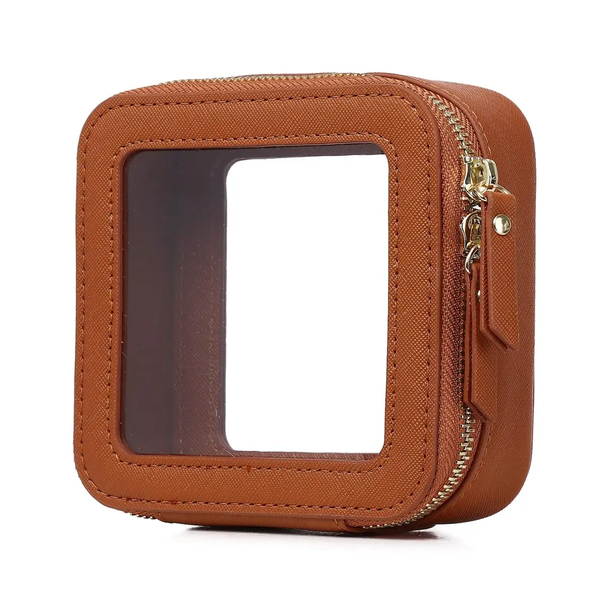 Pinkmik Small Clear Mini Makeup Bag, Brown (MINI-1) | TSA Approved Travel Cosmetic Pouch - main product image