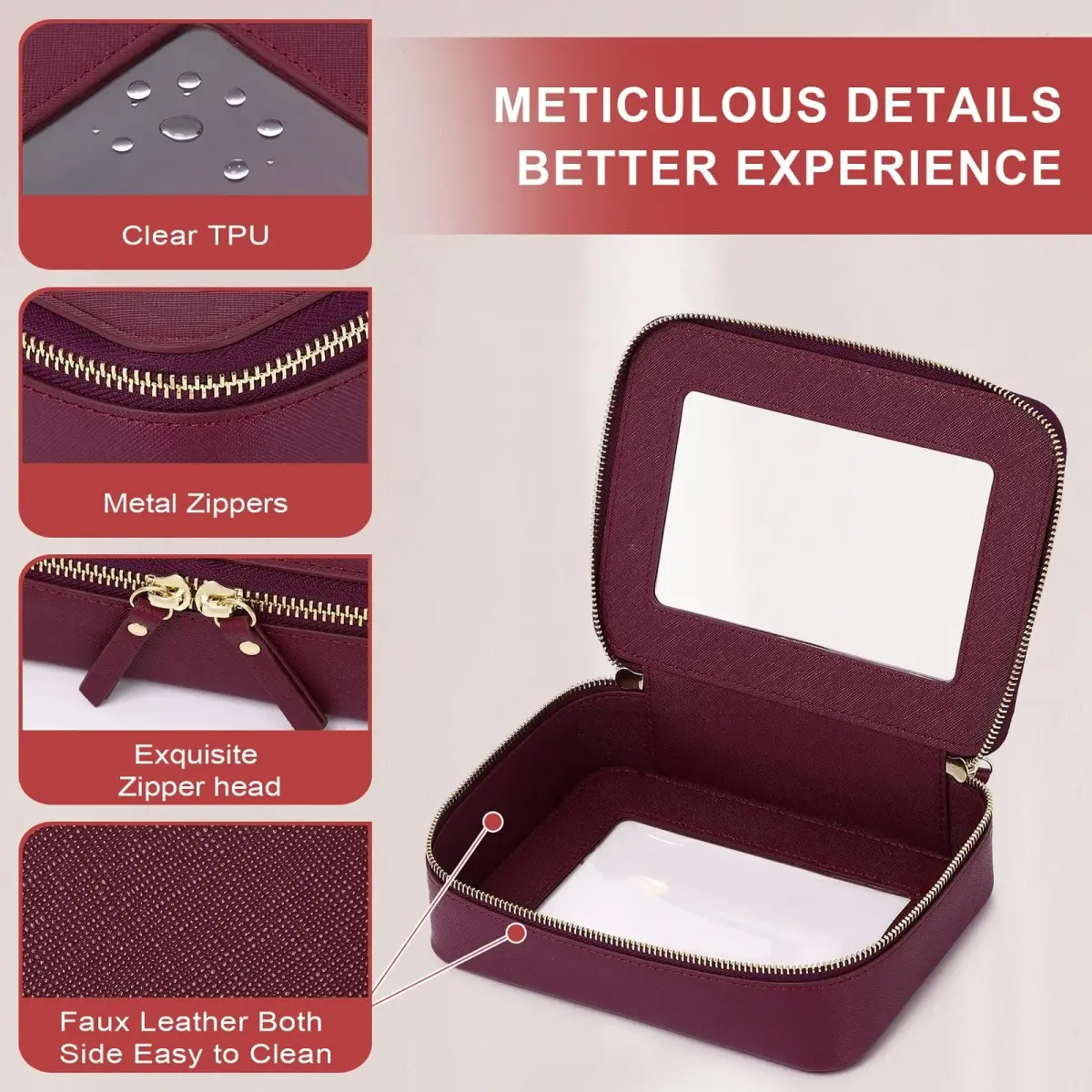 Pinkmik Clear Makeup Bag - Medium Size, D/Burgundy - view 4