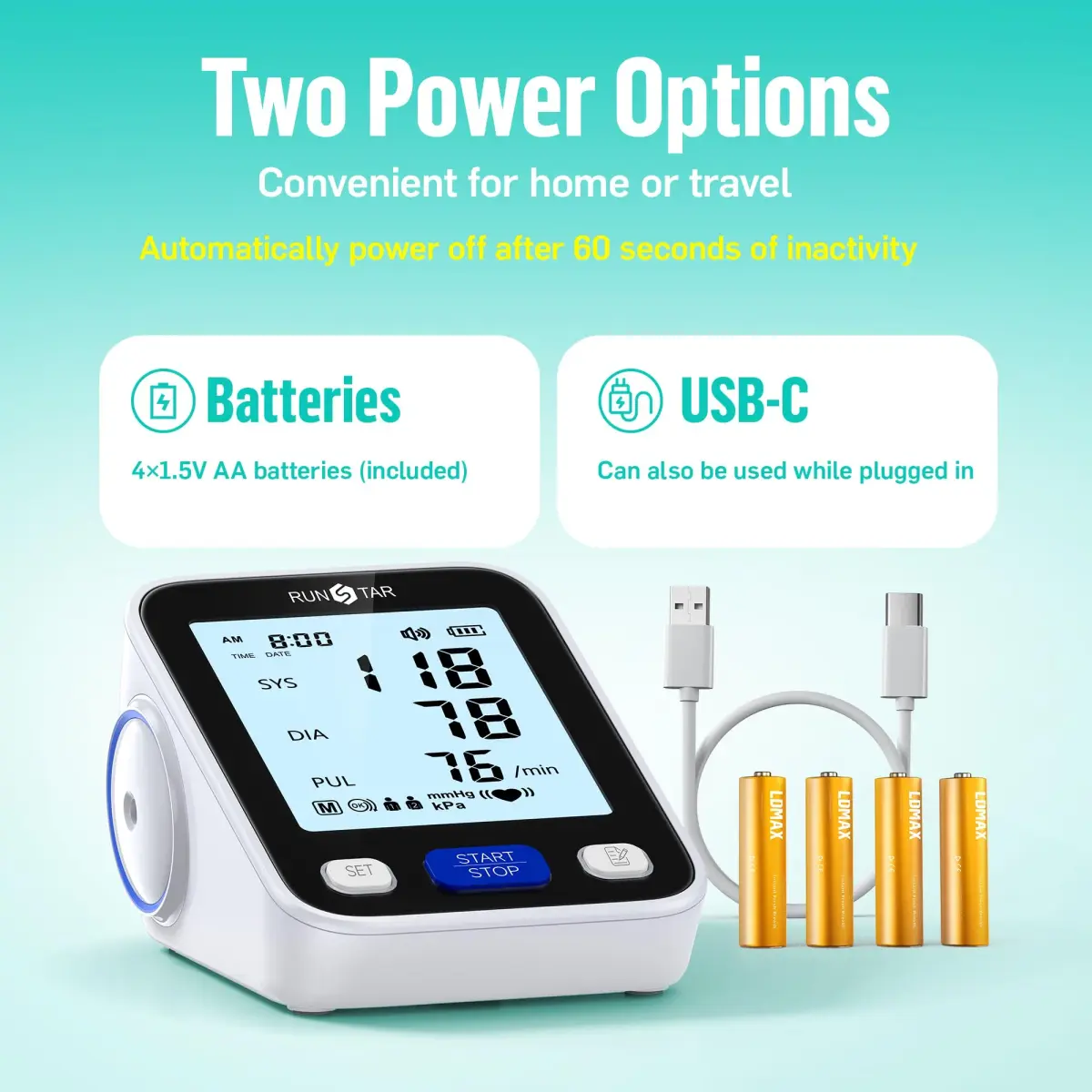 runstar Automatic Arm Blood Pressure Monitor with Wide Cuff (21.8cm - 41.9cm) | High Precision & Reliable Readings - view 6