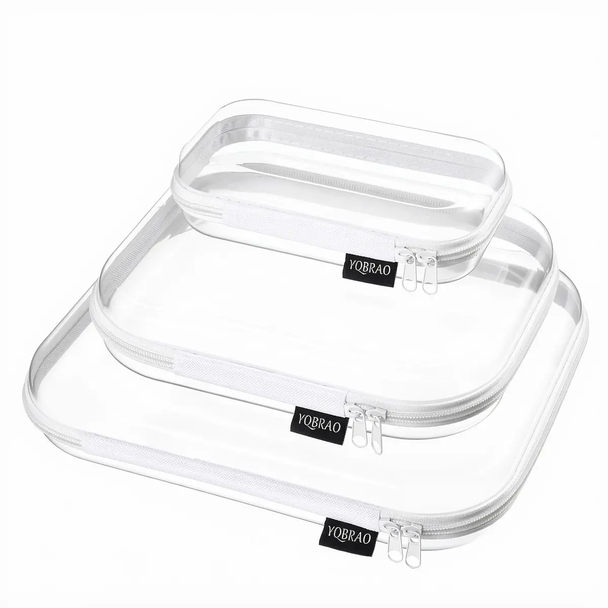 YQBRAO 3-Piece Clear Hard Shell Zipper Case Set, 1L 1M 1S | Transparent, Durable, Travel-Ready - main product image