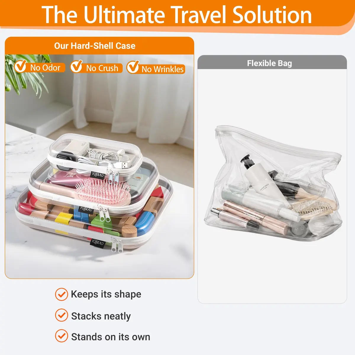 YQBRAO 3-Piece Clear Hard Shell Zipper Case Set, 1L 1M 1S | Transparent, Durable, Travel-Ready - view 2