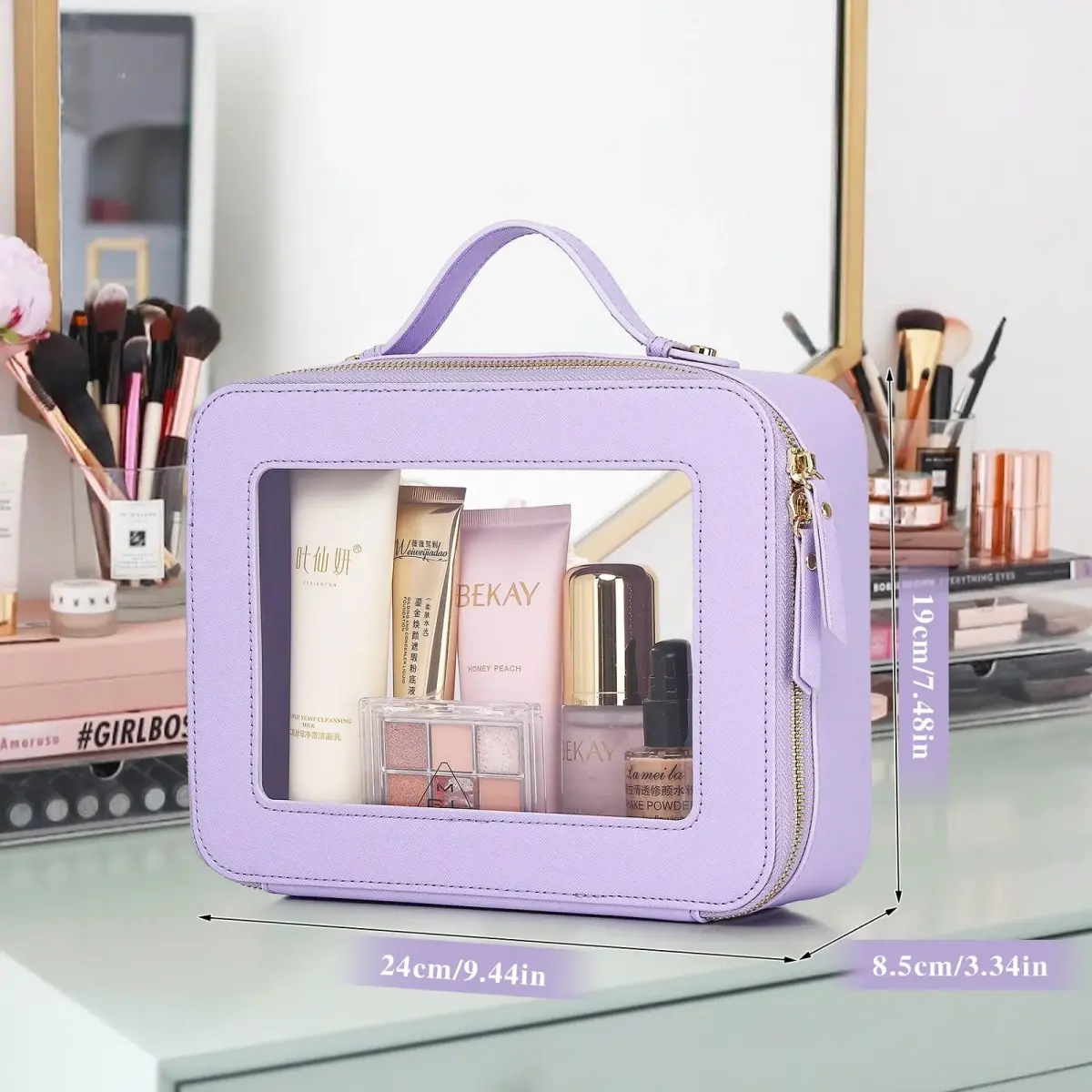 Pinkmik Large C/Purple Clear Makeup Bag | TSA Approved Travel Cosmetic Case - view 3