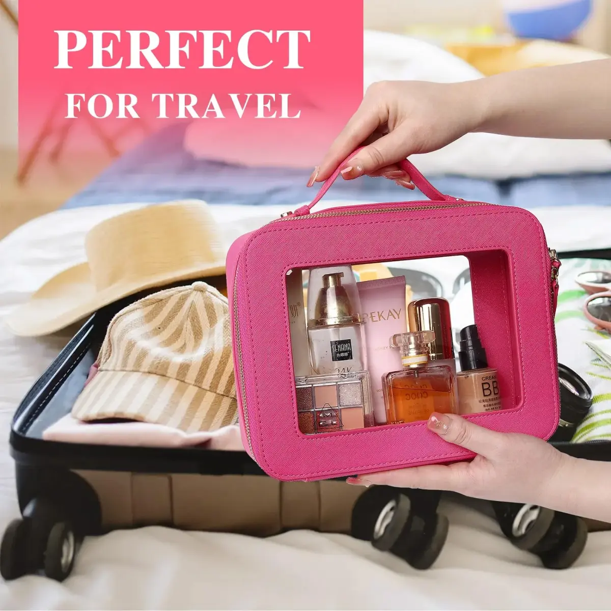 Pinkmik Fuxia Clear Makeup Bag Set - Medium and Large Sizes | TSA Approved Travel Cosmetic Cases - view 4