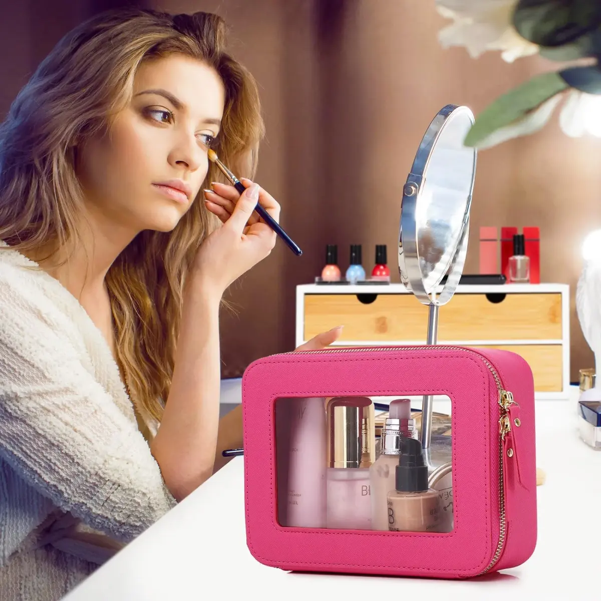 Pinkmik A4/Fuxia Clear Makeup Bag Set, Medium and Mini Sizes | TSA Approved Travel Cosmetic Case - view 3