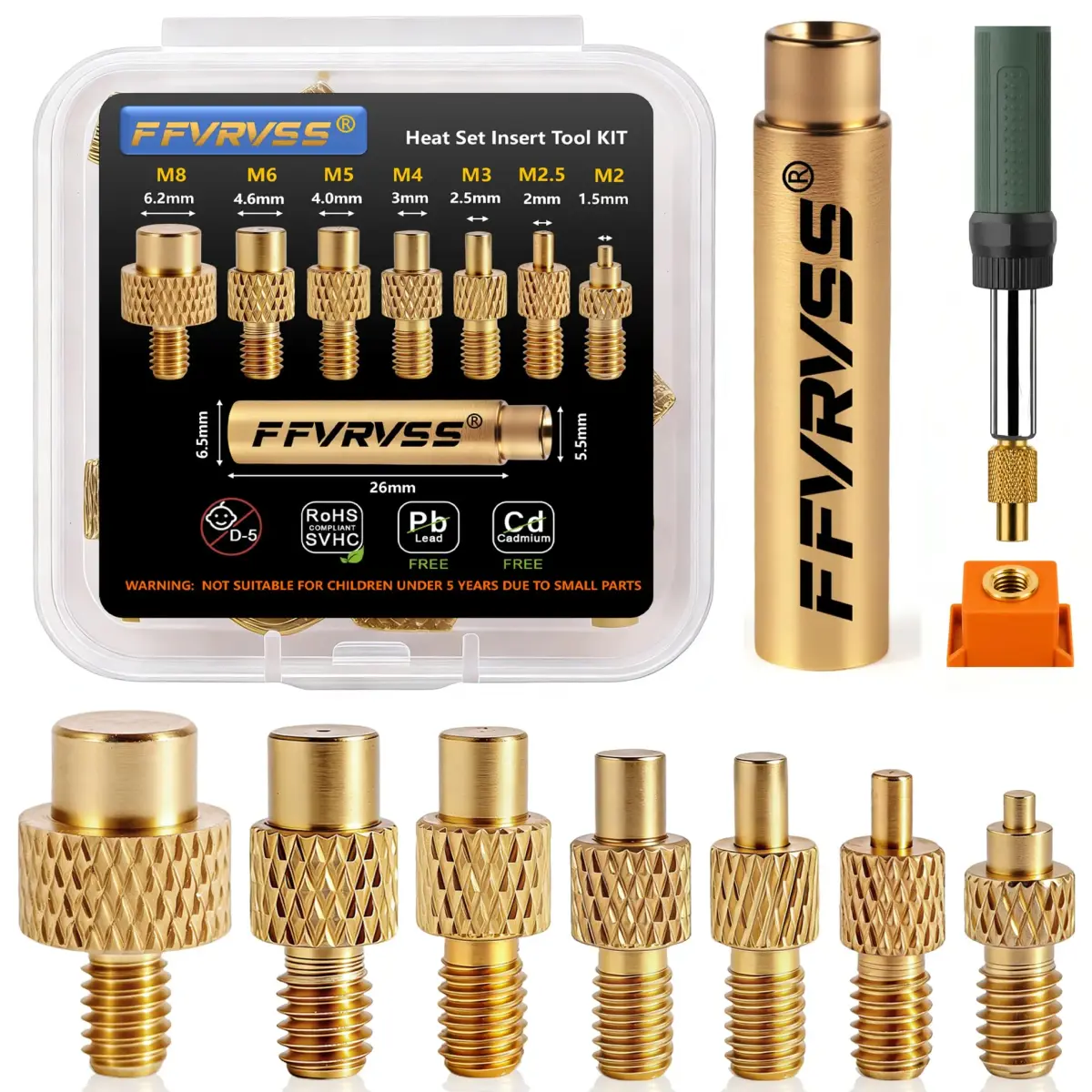 FFVRVSS Heat Set Insert Tool Tips M2-M8 | Precision Brass Construction for 3D Printing - main product image