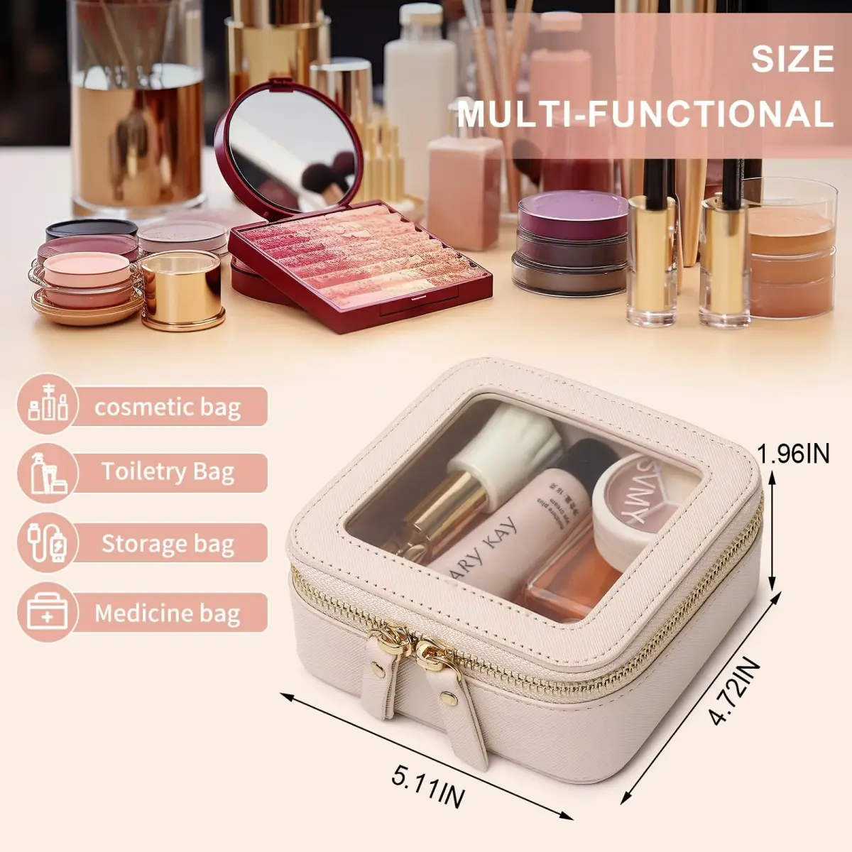 Pinkmik A5/Gray Clear Makeup Bag Set, L+M+MINI (3-Piece) | TSA Approved Travel Cosmetic Case - view 3