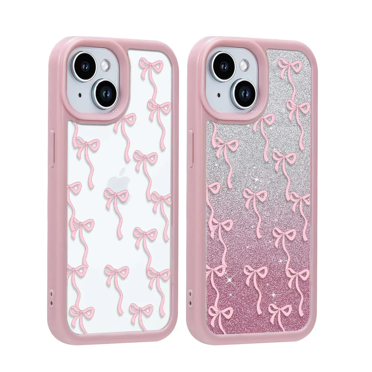 Yetagso Bow Case for iPhone 15 Plus & 14 Plus | Slim Fit Pink Glitter Bow Phone Cover - main product image