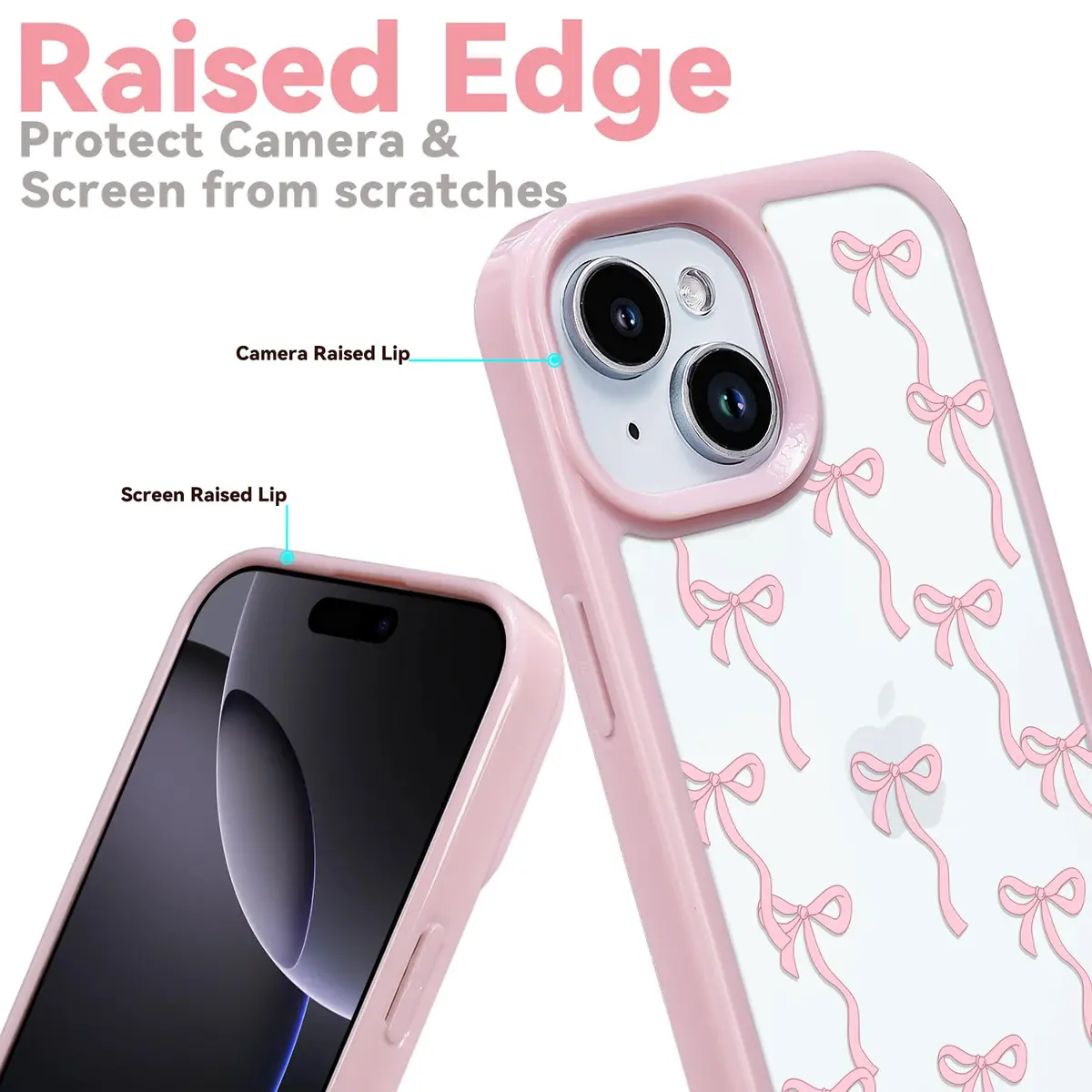 Yetagso Bow Case for iPhone 15 Plus & 14 Plus | Slim Fit Pink Glitter Bow Phone Cover - view 5