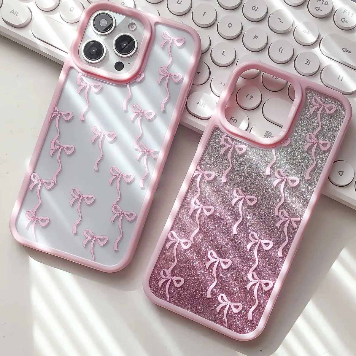 Yetagso Bow Case for iPhone 15 Plus & 14 Plus | Slim Fit Pink Glitter Bow Phone Cover - view 6