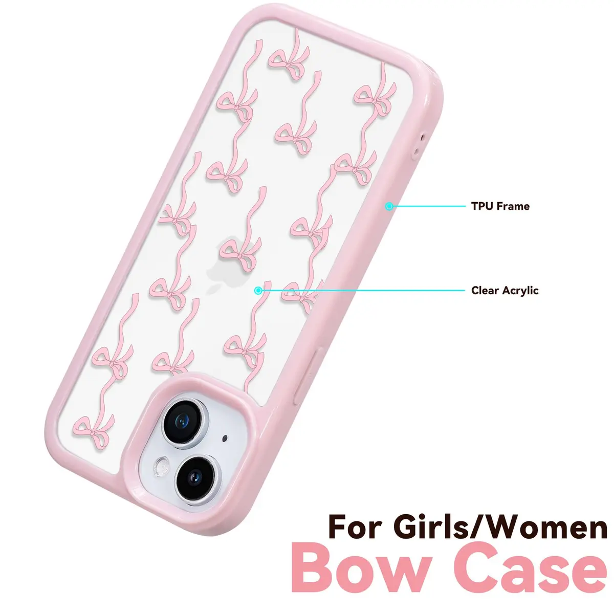 Yetagso Bow Case for iPhone 15 Plus & 14 Plus | Slim Fit Pink Glitter Bow Phone Cover - view 3