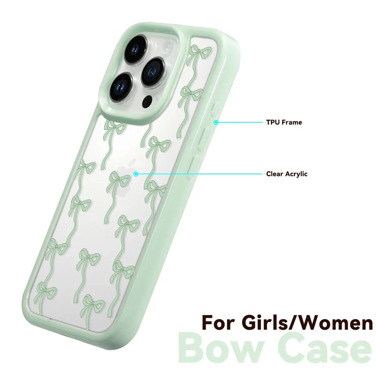 Yetagso Bow Case for iPhone 15 Pro Max | Slim Fit Glitter Bow Phone Cover for Women & Girls - view 3