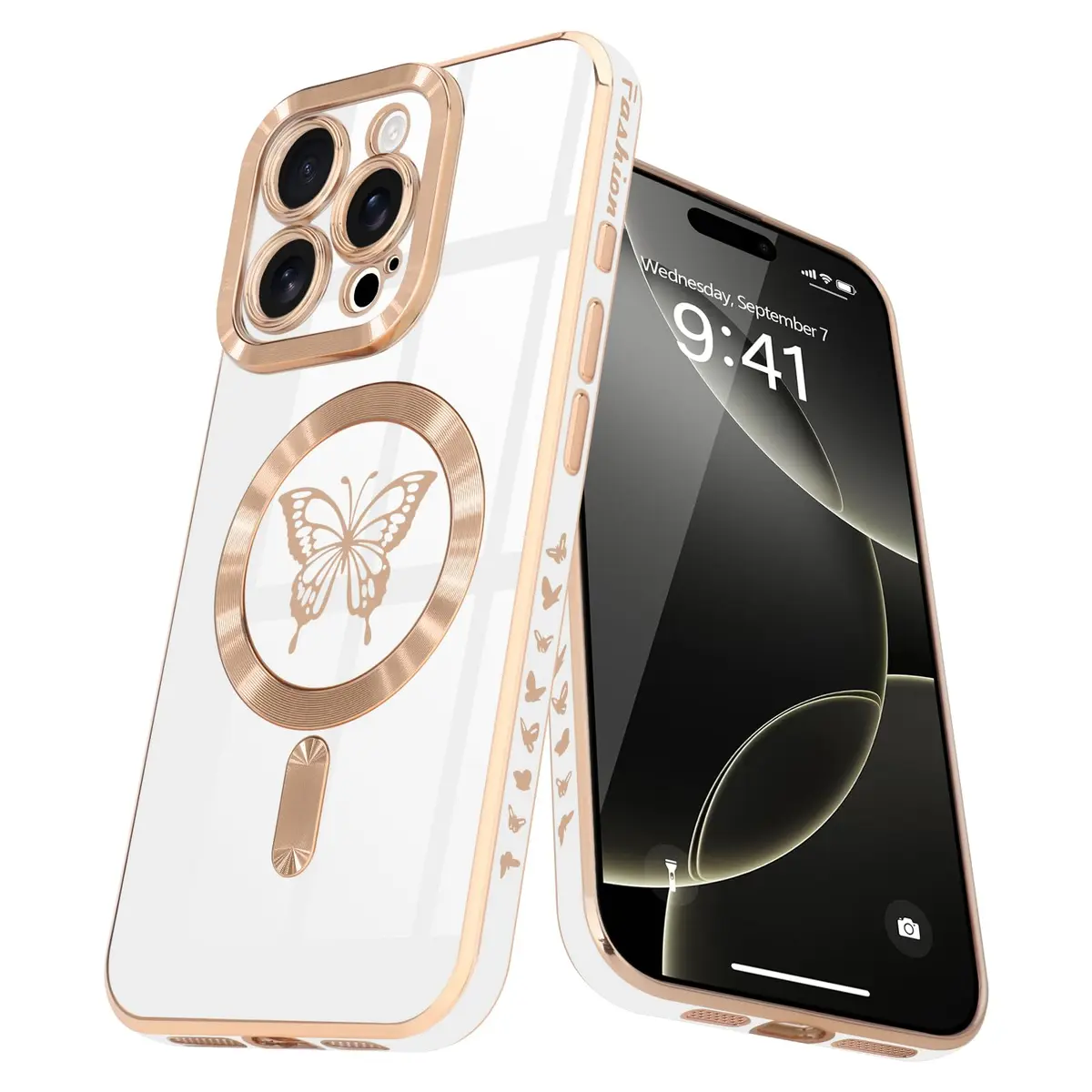 Lafunda Magnetic for iPhone 16 Pro Max Case Butterfly, White | Magnetic Wireless Support & Full Camera Protection - main product image