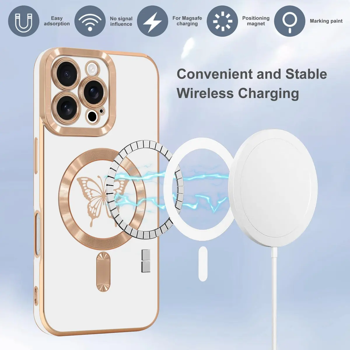 Lafunda Magnetic for iPhone 16 Pro Max Case Butterfly, White | Magnetic Wireless Support & Full Camera Protection - view 5
