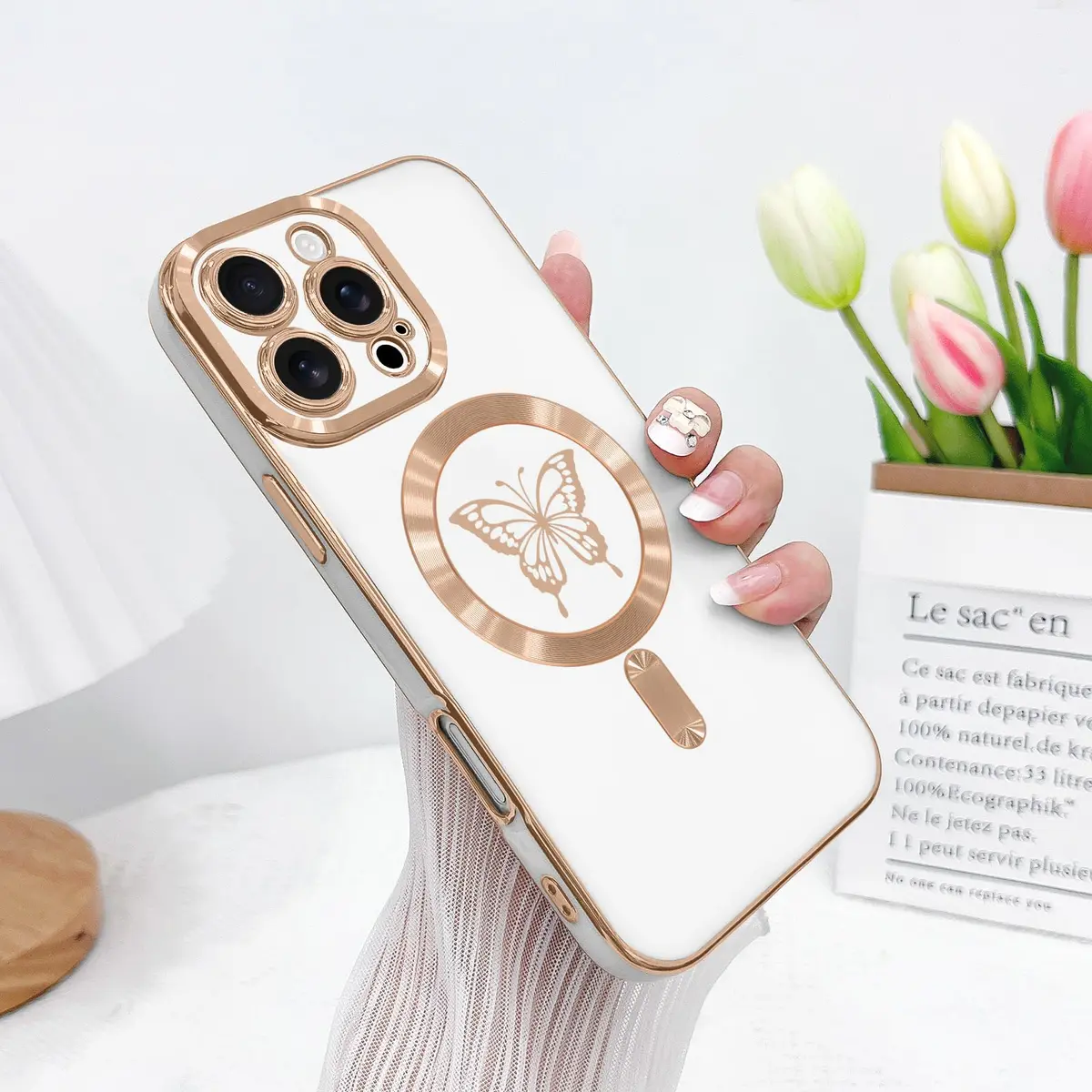 Lafunda Magnetic for iPhone 16 Pro Max Case Butterfly, White | Magnetic Wireless Support & Full Camera Protection - view 6