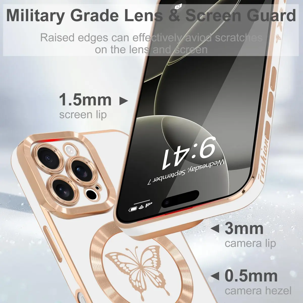 Lafunda Magnetic for iPhone 16 Pro Max Case Butterfly, White | Magnetic Wireless Support & Full Camera Protection - view 3