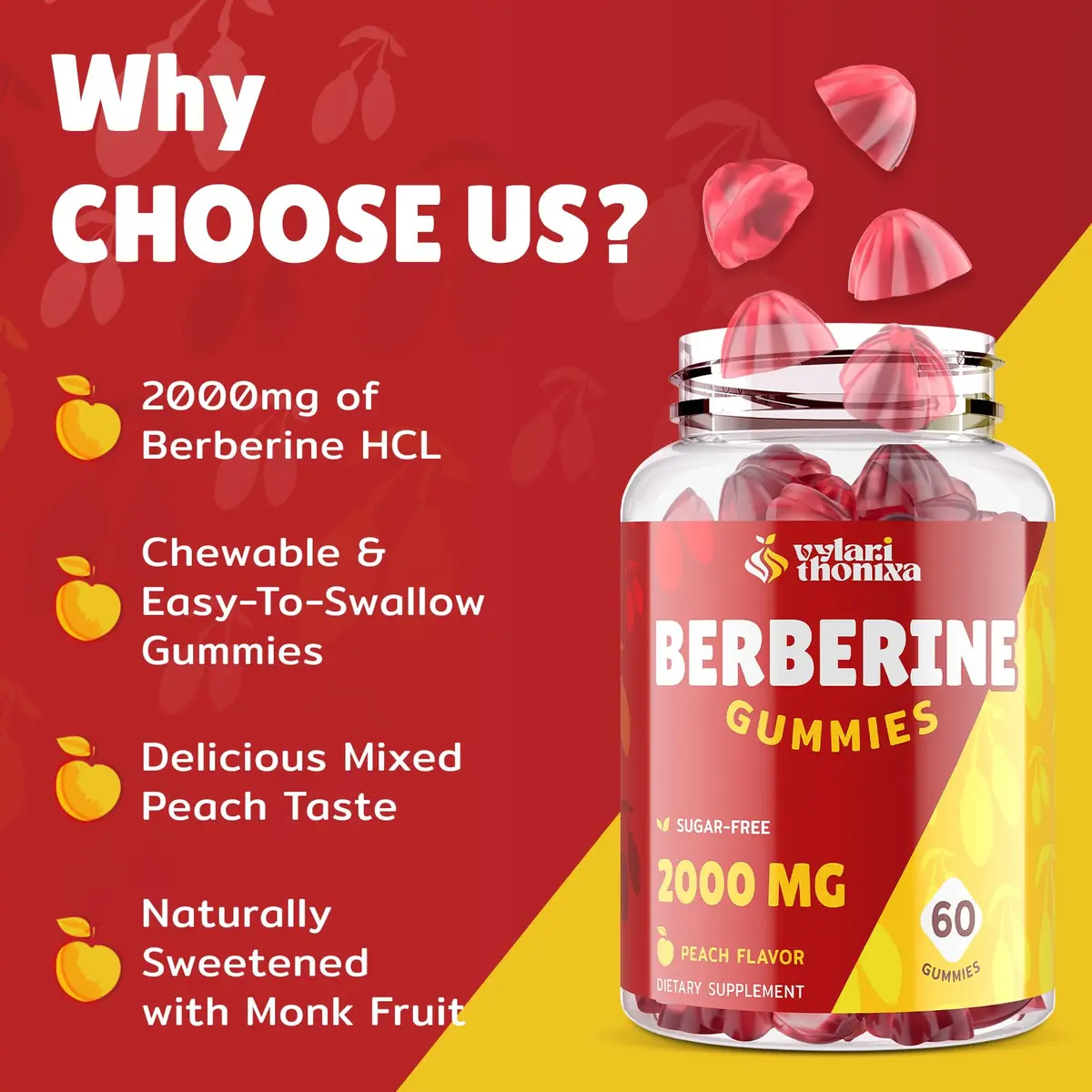 Vylarithonixa Berberine Supplement Gummies 2000 mg with Ceylon Cinnamon, 60 Count | Sugar-Free, Vegan, Absorption Boost - view 2