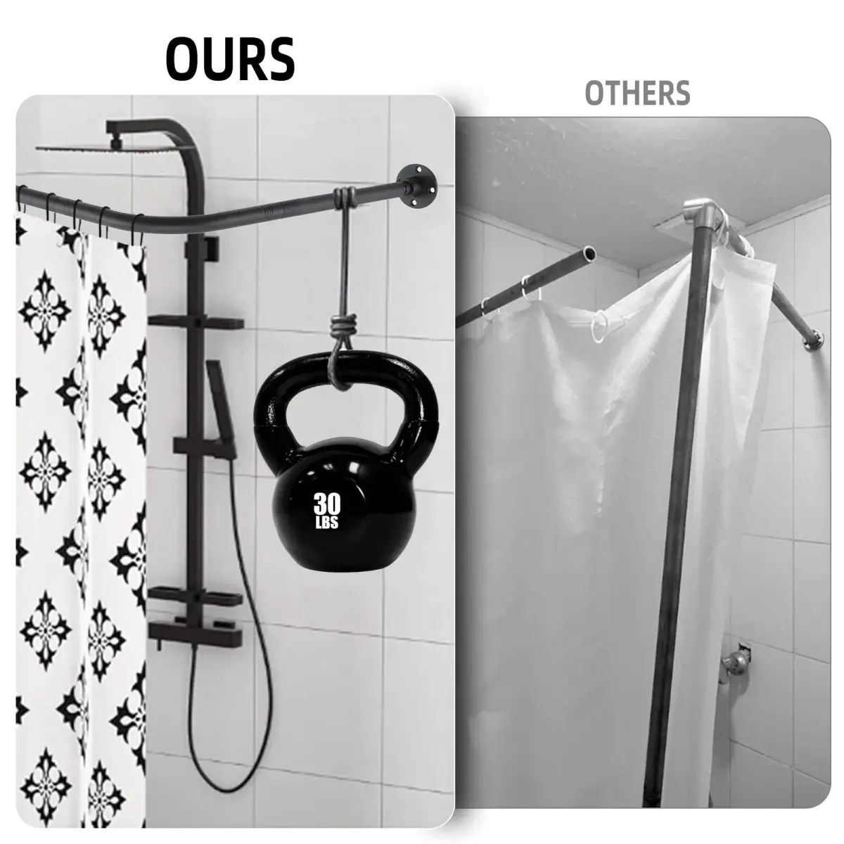 TwinkleTool L Shaped Shower Curtain Rod Black 70cm (27.6") | Adjustable Corner Rod for Bathrooms & Fitting Rooms - view 2