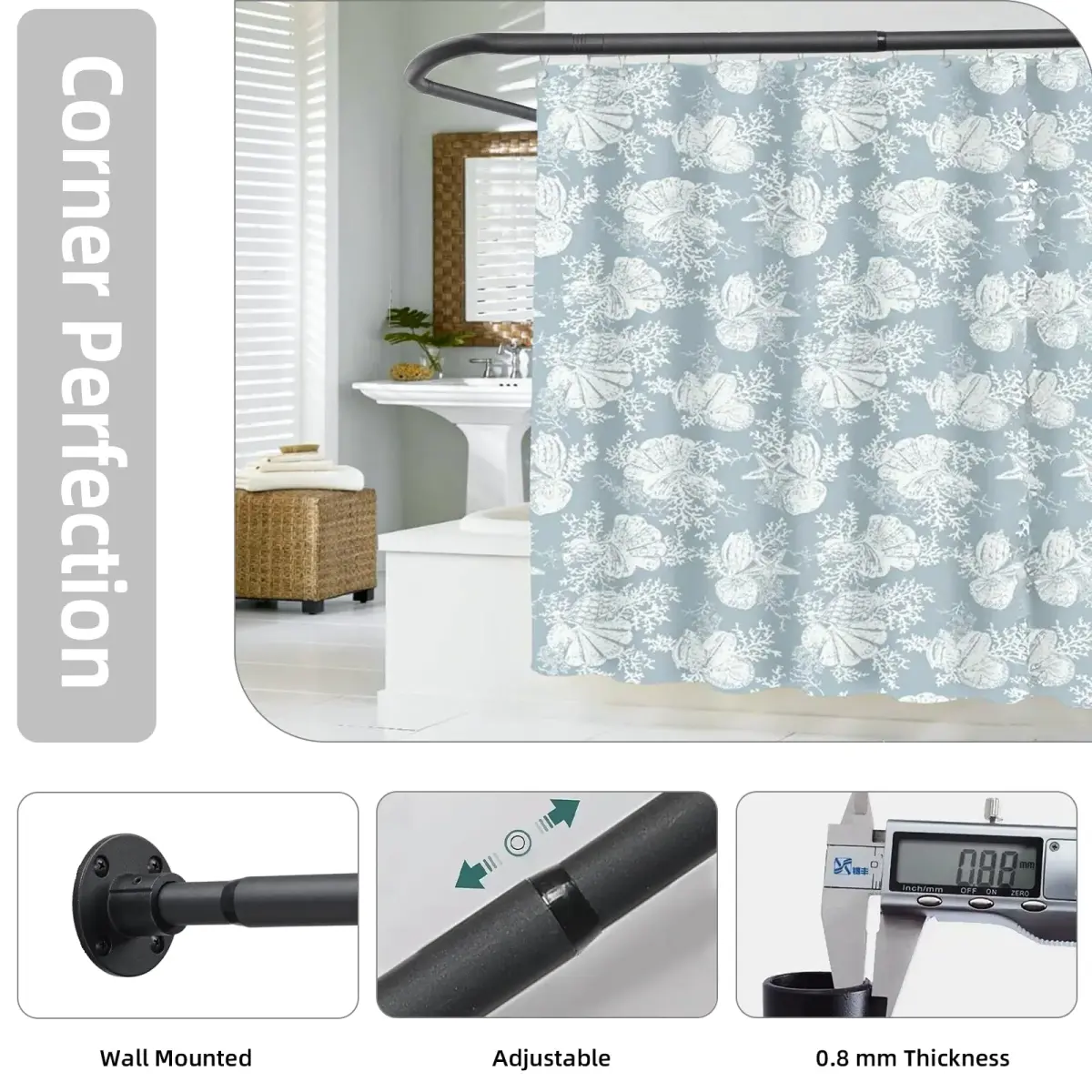 TwinkleTool L Shaped Shower Curtain Rod Black 70cm (27.6") | Adjustable Corner Rod for Bathrooms & Fitting Rooms - view 3