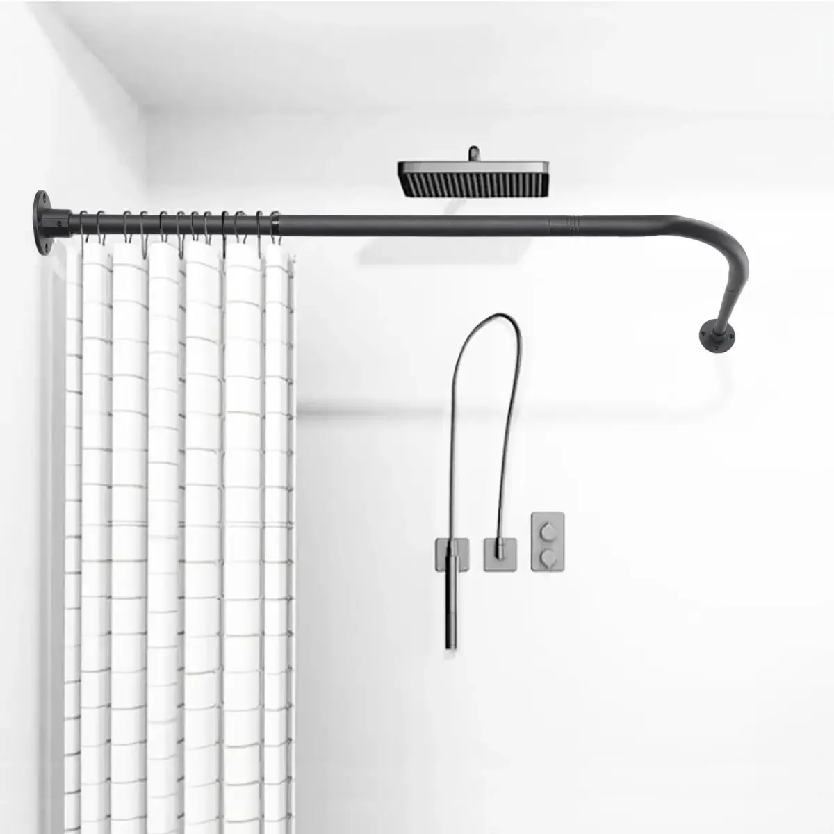 TwinkleTool L Shaped Shower Curtain Rod Black 112cm-138cm (44.1"-54.3") | Adjustable Corner Rod for Bathrooms & Fitting Rooms - main product image
