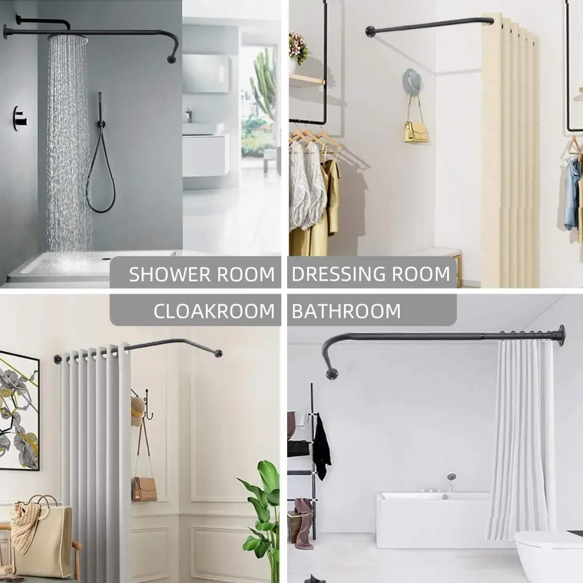 TwinkleTool L Shaped Shower Curtain Rod Black 112cm-138cm (44.1"-54.3") | Adjustable Corner Rod for Bathrooms & Fitting Rooms - view 5