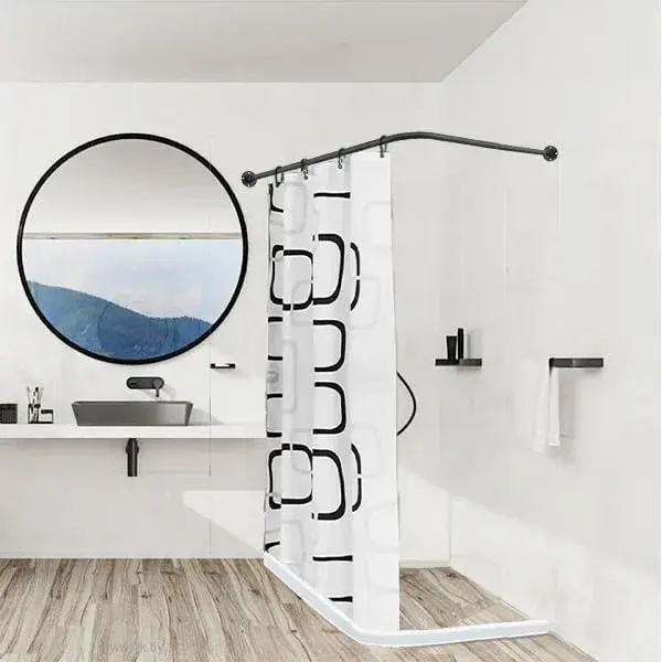 TwinkleTool L Shaped Shower Curtain Rod Black 112cm-138cm (44.1"-54.3") | Adjustable Corner Rod for Bathrooms & Fitting Rooms - view 7