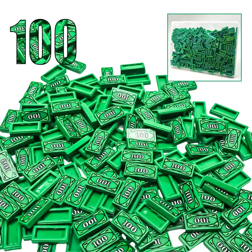 ARBTOTCE 100 Pcs 1x2 Dollar Bill Printed Tiles | Educational Building Blocks for Kids Ages 6+ - main product image
