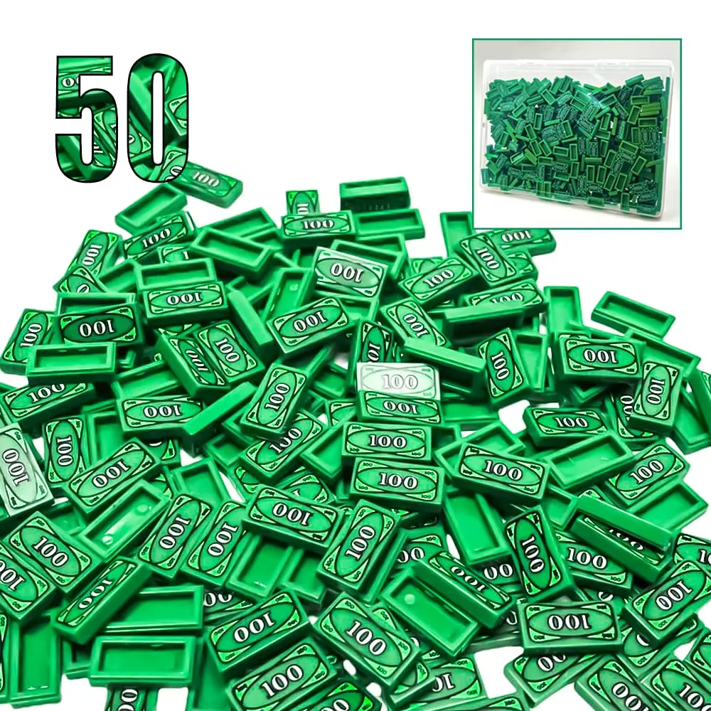ARBTOTCE 1x2 Dollar Bill Printed Flat Tiles 50 Pcs | Educational STEM Toy Building Blocks for Kids Ages 6+ - main product image