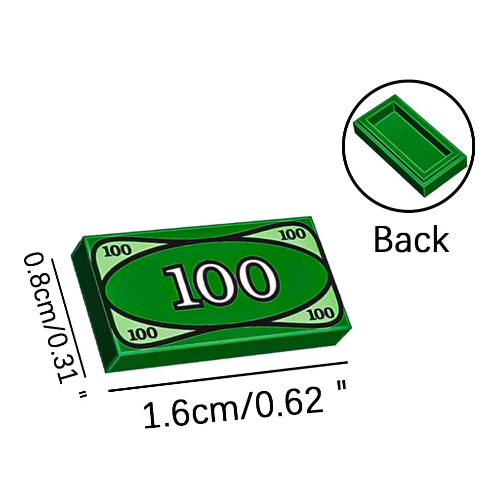 ARBTOTCE 150 Pcs 1x2 Dollar Bill Printed Tiles | Educational Building Blocks for Kids 6+ - view 2