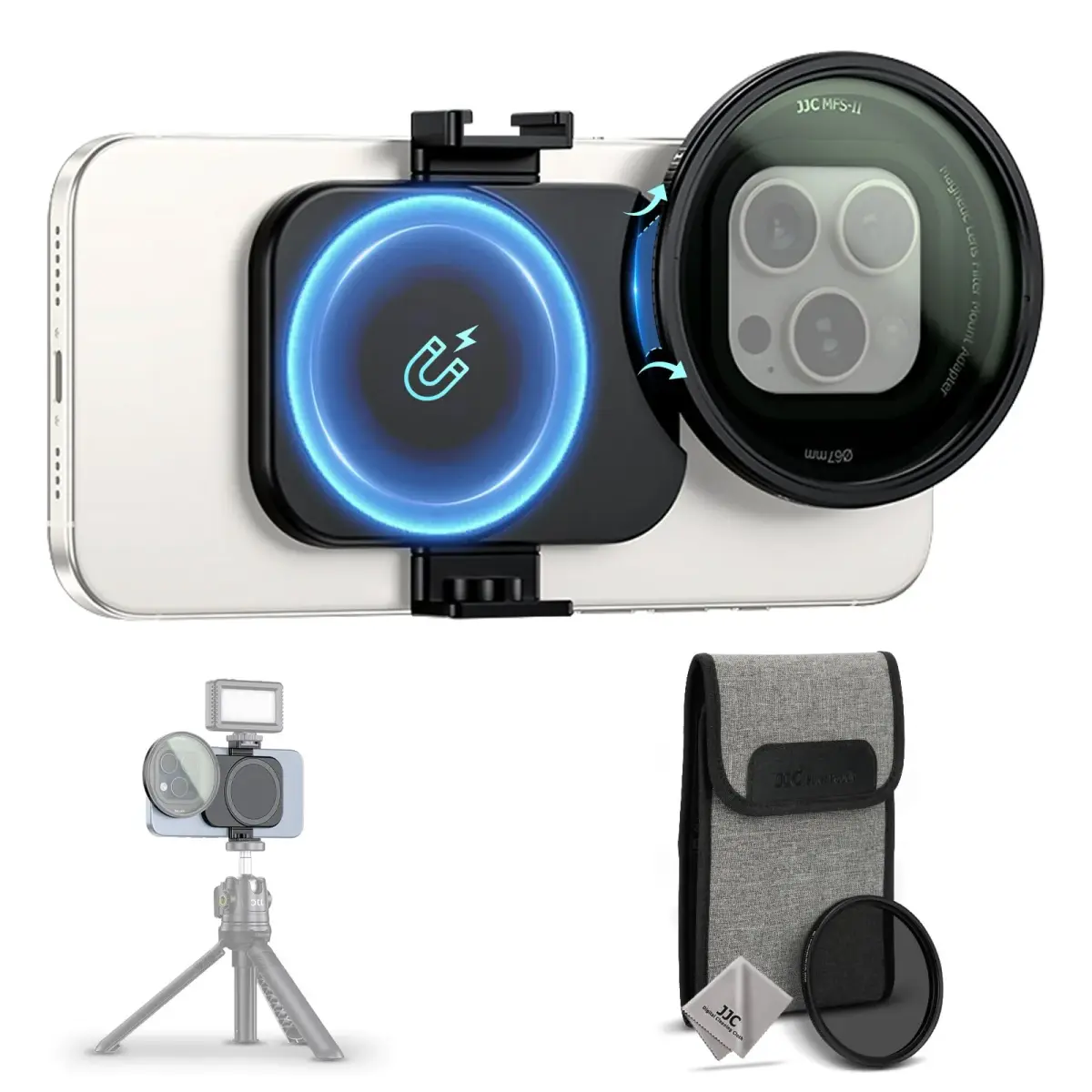 JJC 67mm ND Variable Filter with Magnetic Adapter for iPhone 16 15 14 Pro/Pro Max/Plus | ND2-128 (1-7 Stops) - main product image