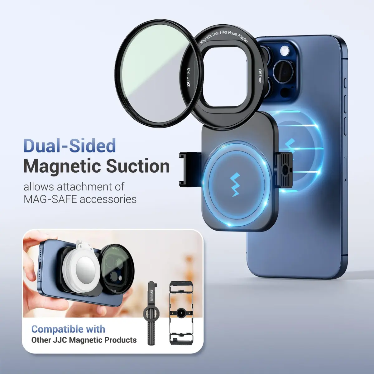 JJC 67mm ND Variable Filter with Magnetic Adapter for iPhone 16 15 14 Pro/Pro Max/Plus | ND2-128 (1-7 Stops) - view 6