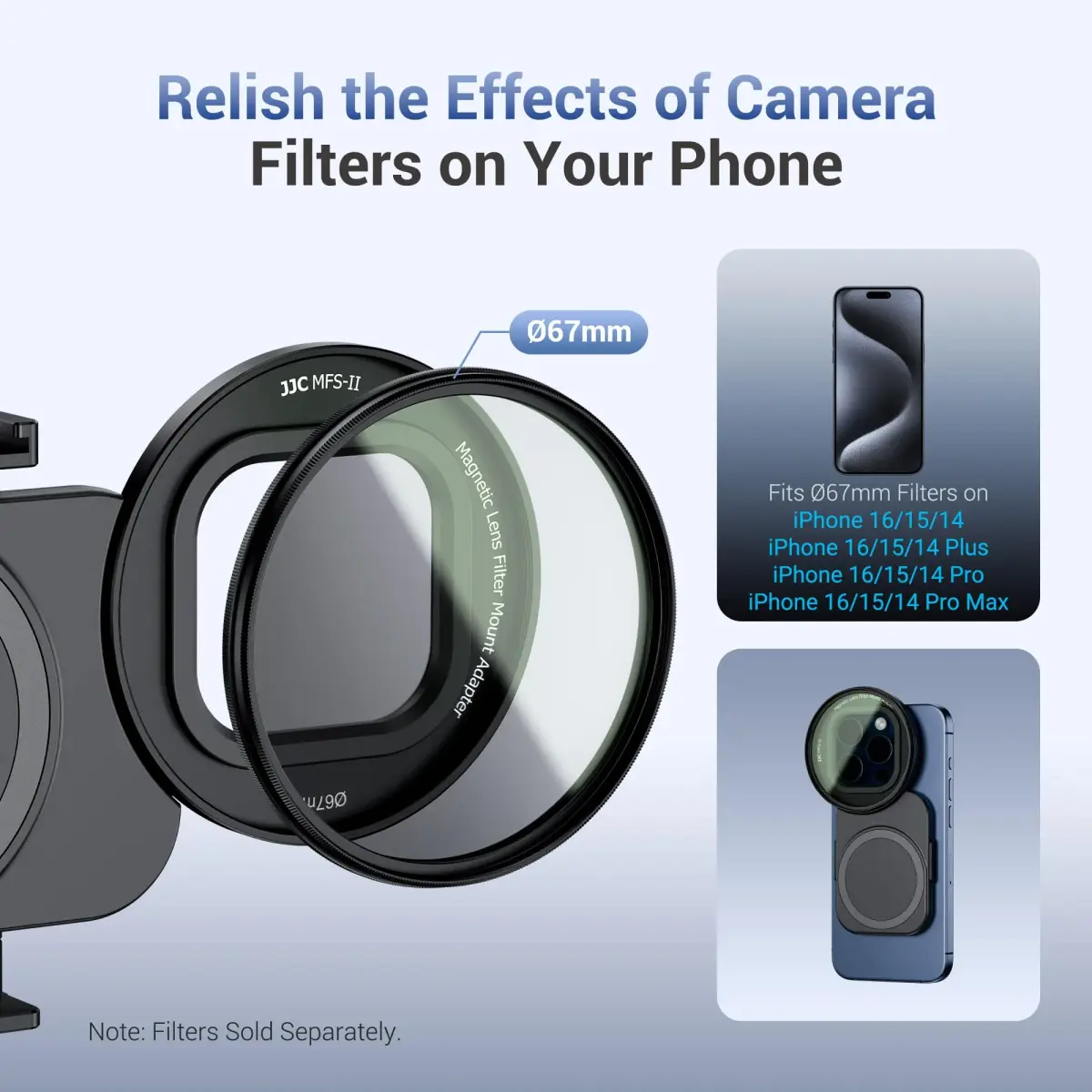 JJC 67mm ND Variable Filter with Magnetic Adapter for iPhone 16 15 14 Pro/Pro Max/Plus | ND2-128 (1-7 Stops) - view 9